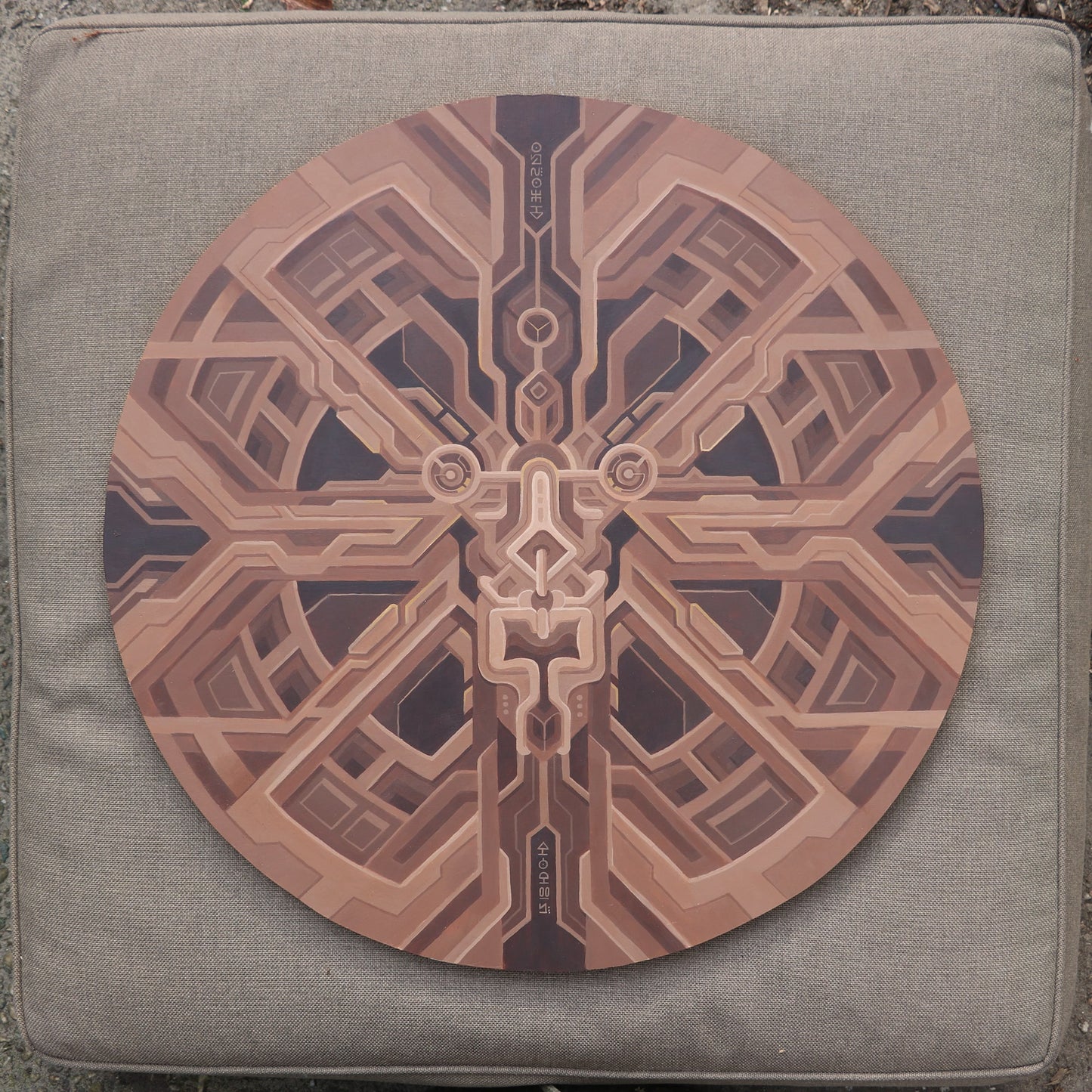 Brown alien round acrylic painting