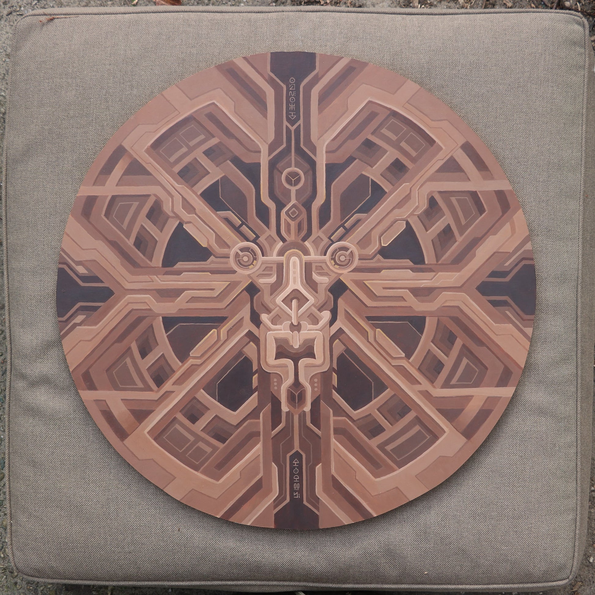 Brown alien round acrylic painting