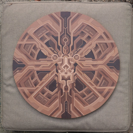 Brown alien round acrylic painting