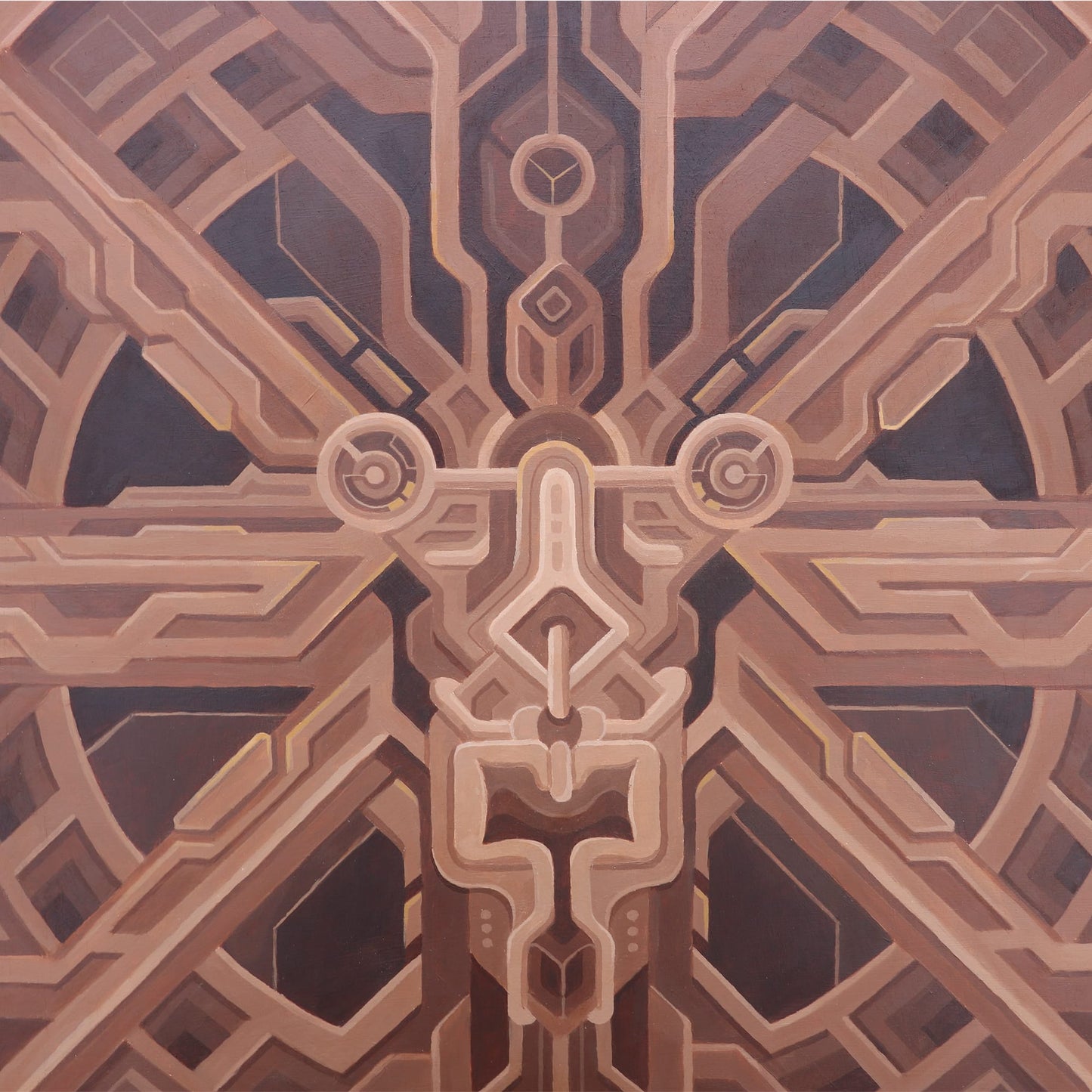 Brown alien round acrylic painting4