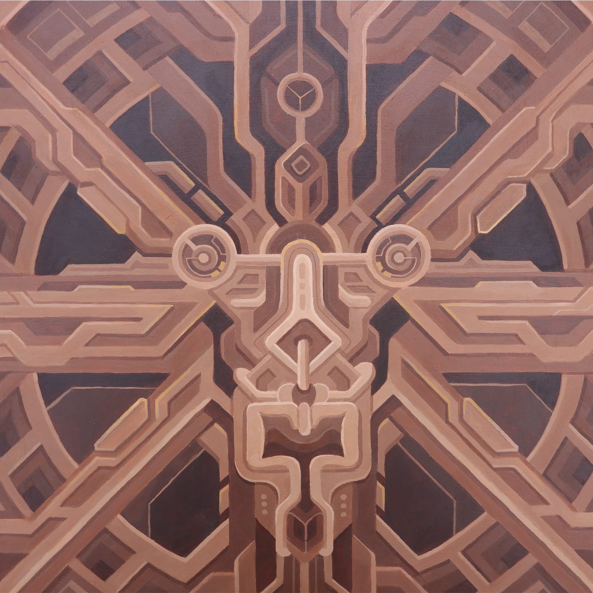Brown alien round acrylic painting4