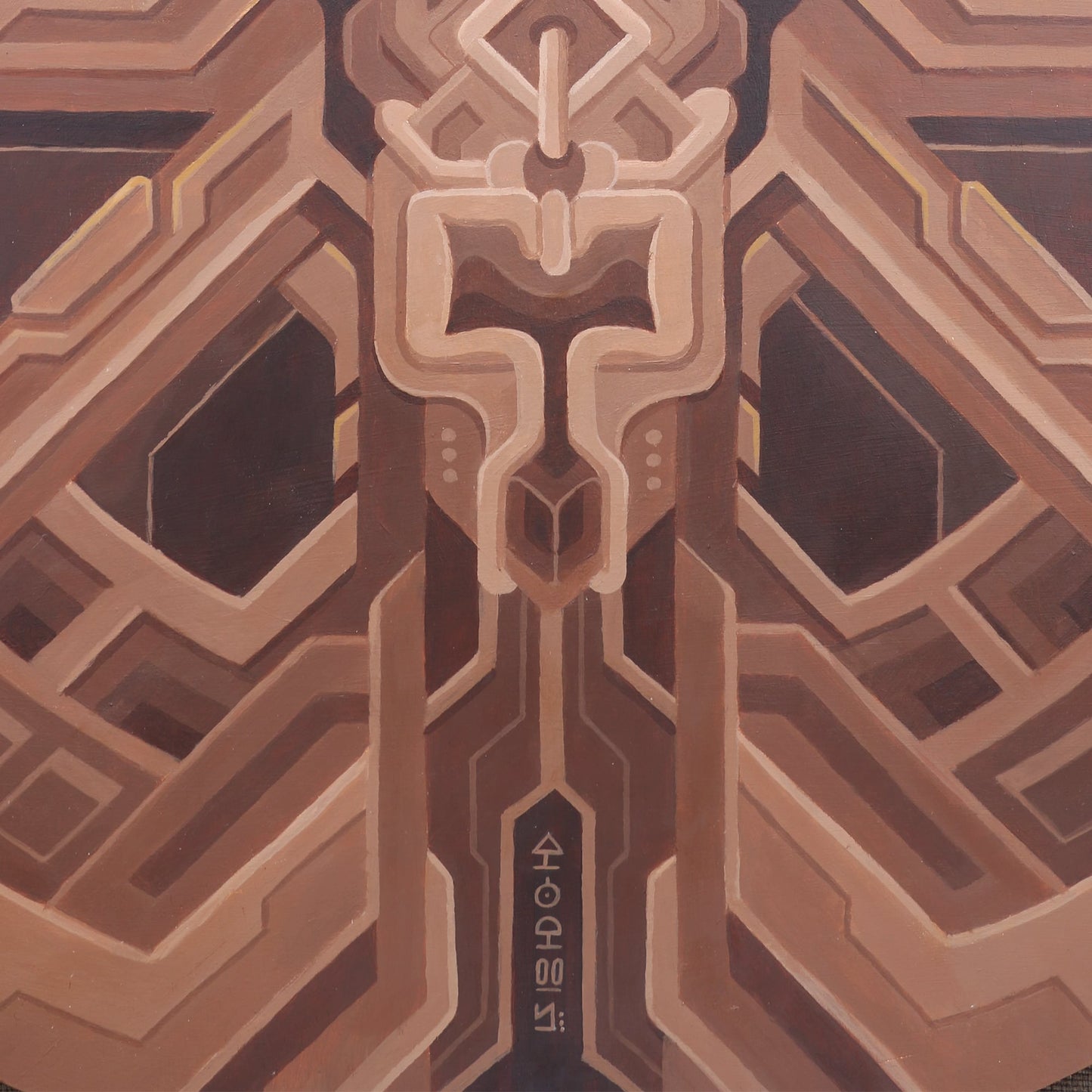 Brown alien round acrylic painting3