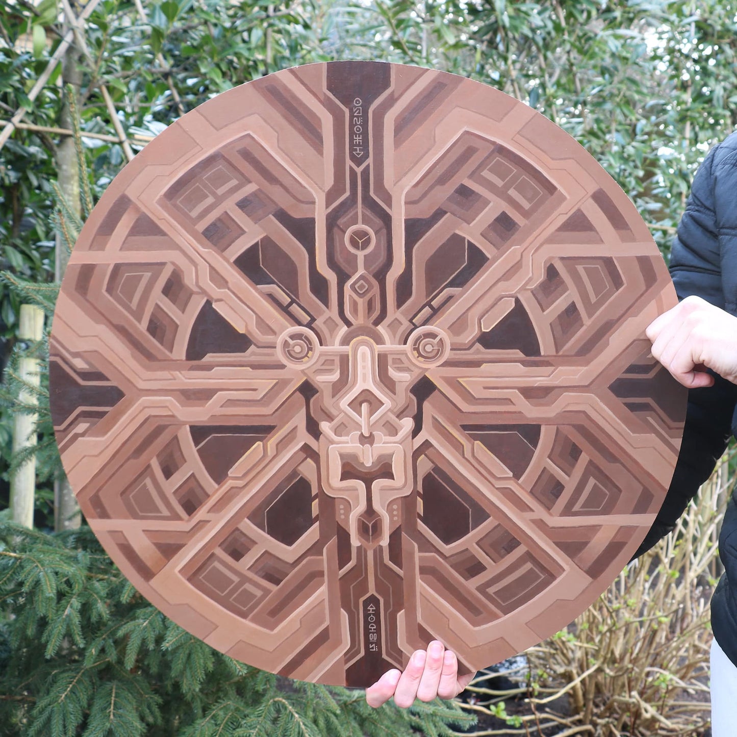 Brown alien round acrylic painting full